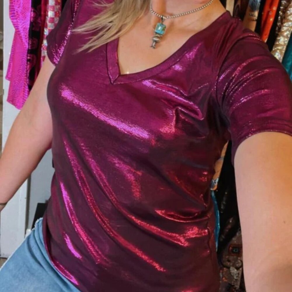 Pink Shimmer V-Neck T-Shirt